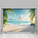 Lofaris Tropical Beach Scene Palm Distant Mountains Backdrop